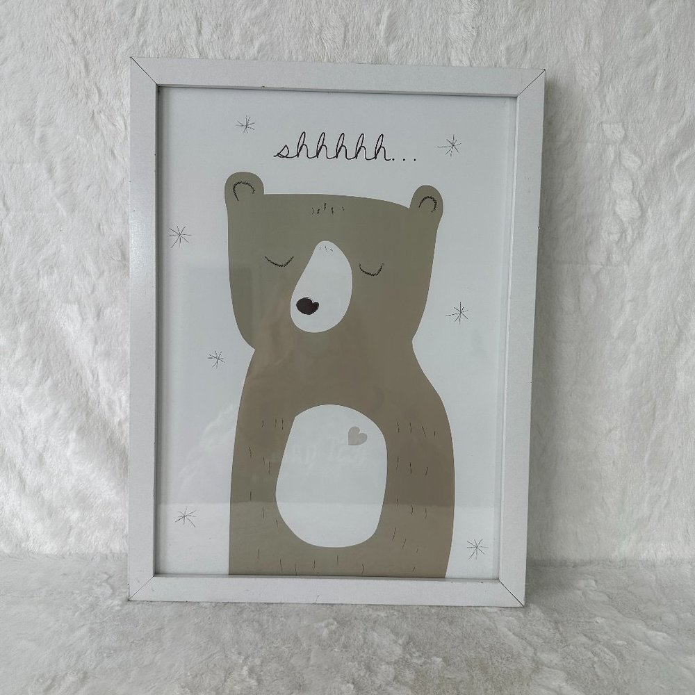 Nursery Wall Decor shhh...little cute bear framed 16x12 Open Road Shabby Chic